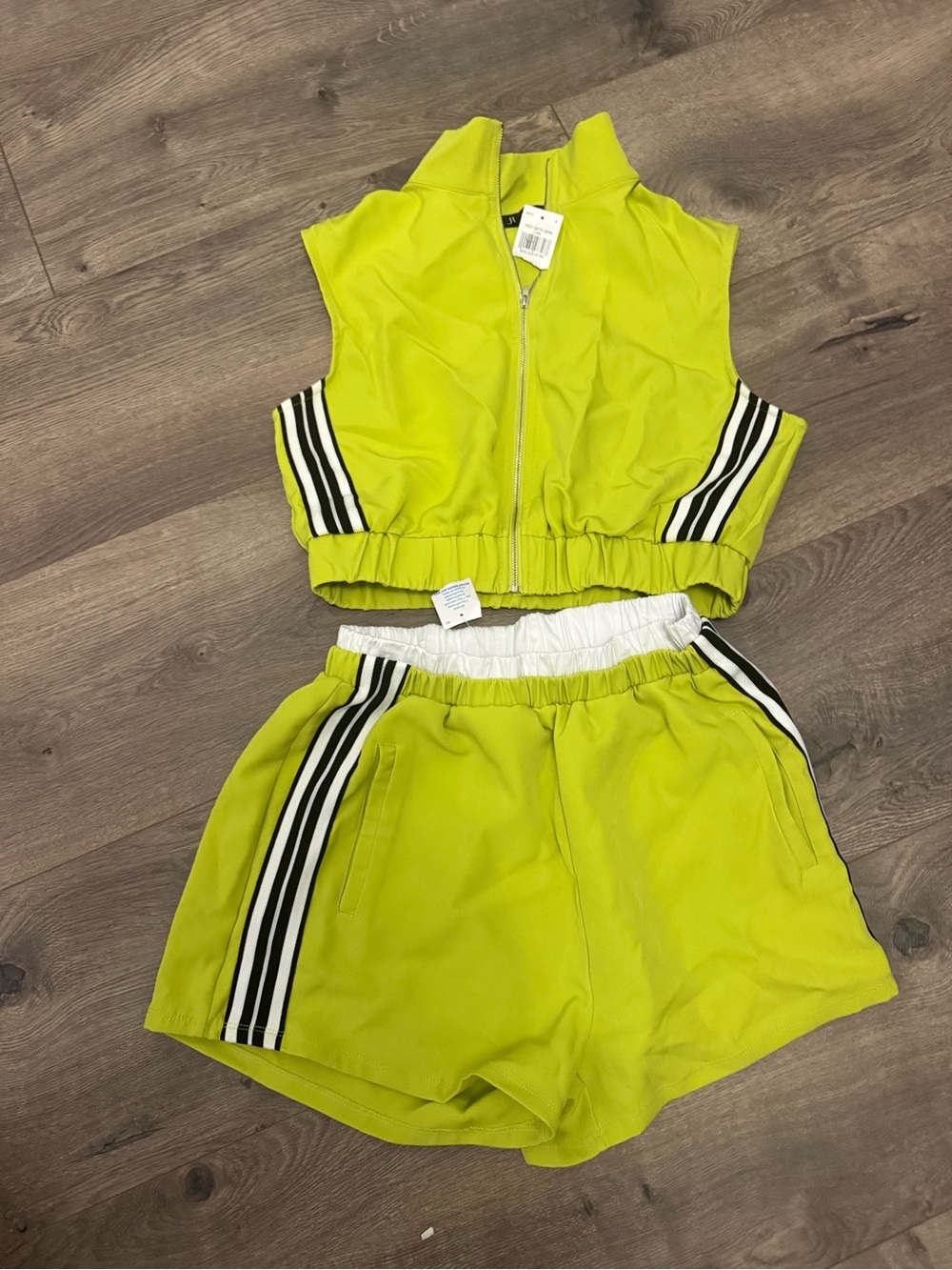 Kids Lime Green Athletic Shorts - Elastic Waist with Side Stripe